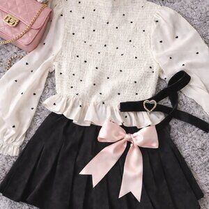 Smocked Peplum Heart Print Blouse Romantic Coquette Top - 0XL